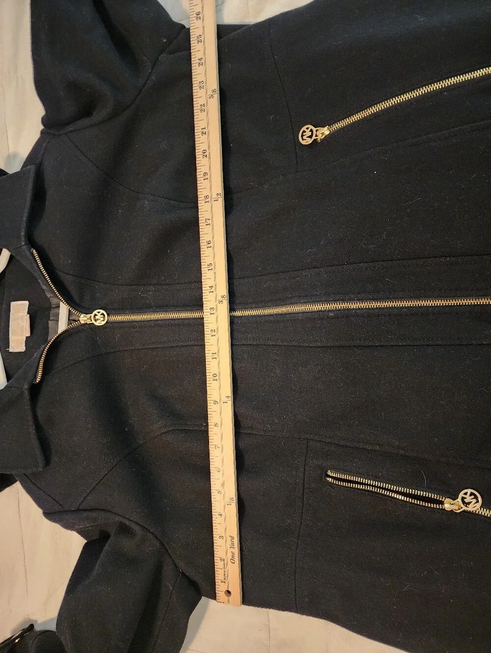 Michael Kors Black Zip-Front Wool Blend Peacoat Gold Hardware 20W ExcCond Warm